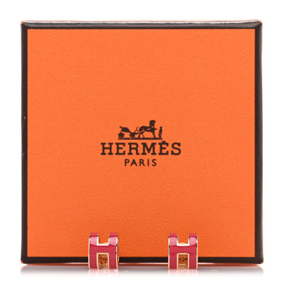 Hermes Gold Lacquered Mini Pop H Earrings Rose Extreme 5 of 5