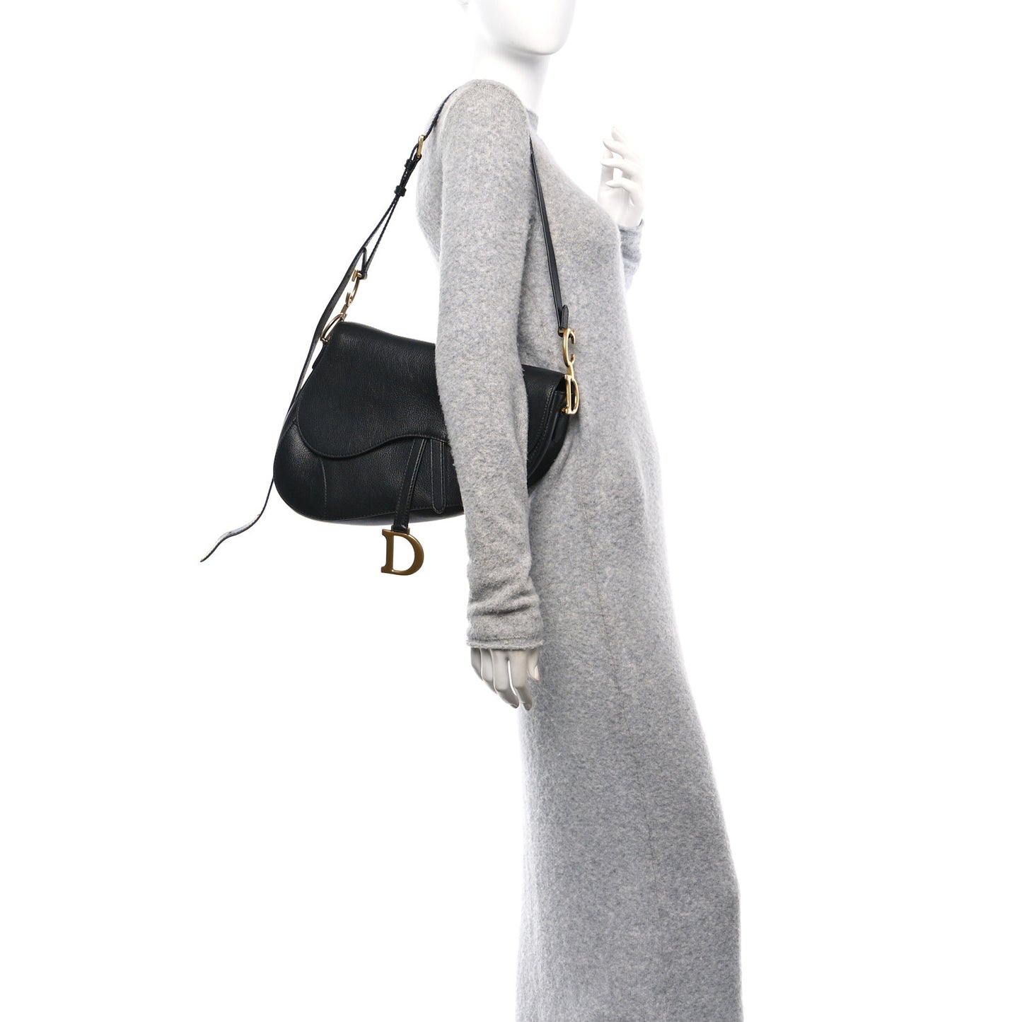 Shiny Goatskin Large Soft Saddle Bag Black