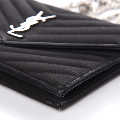 Saint Laurent Satin Chevron Monogram Envelope Chain Wallet Black 8 of 15