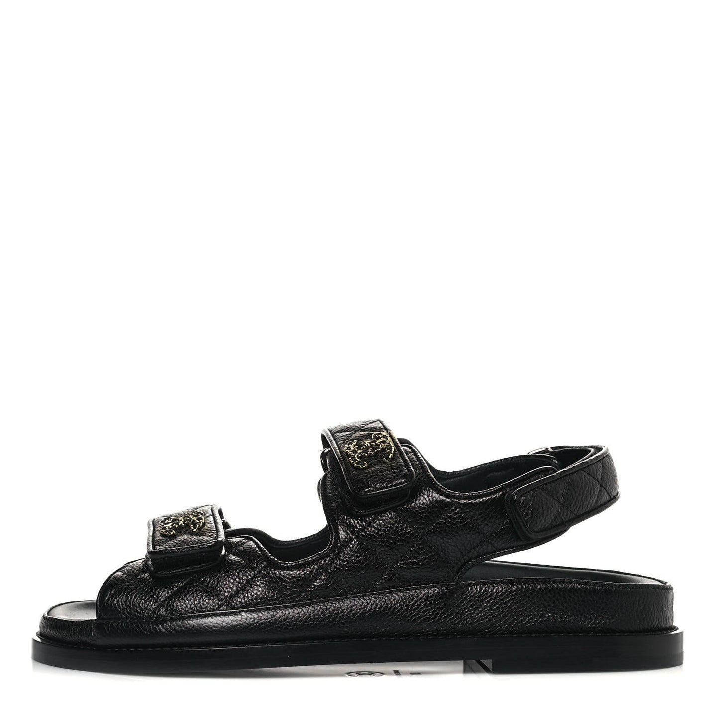 Grained Calfskin Velcro Dad Sandals 37 Black