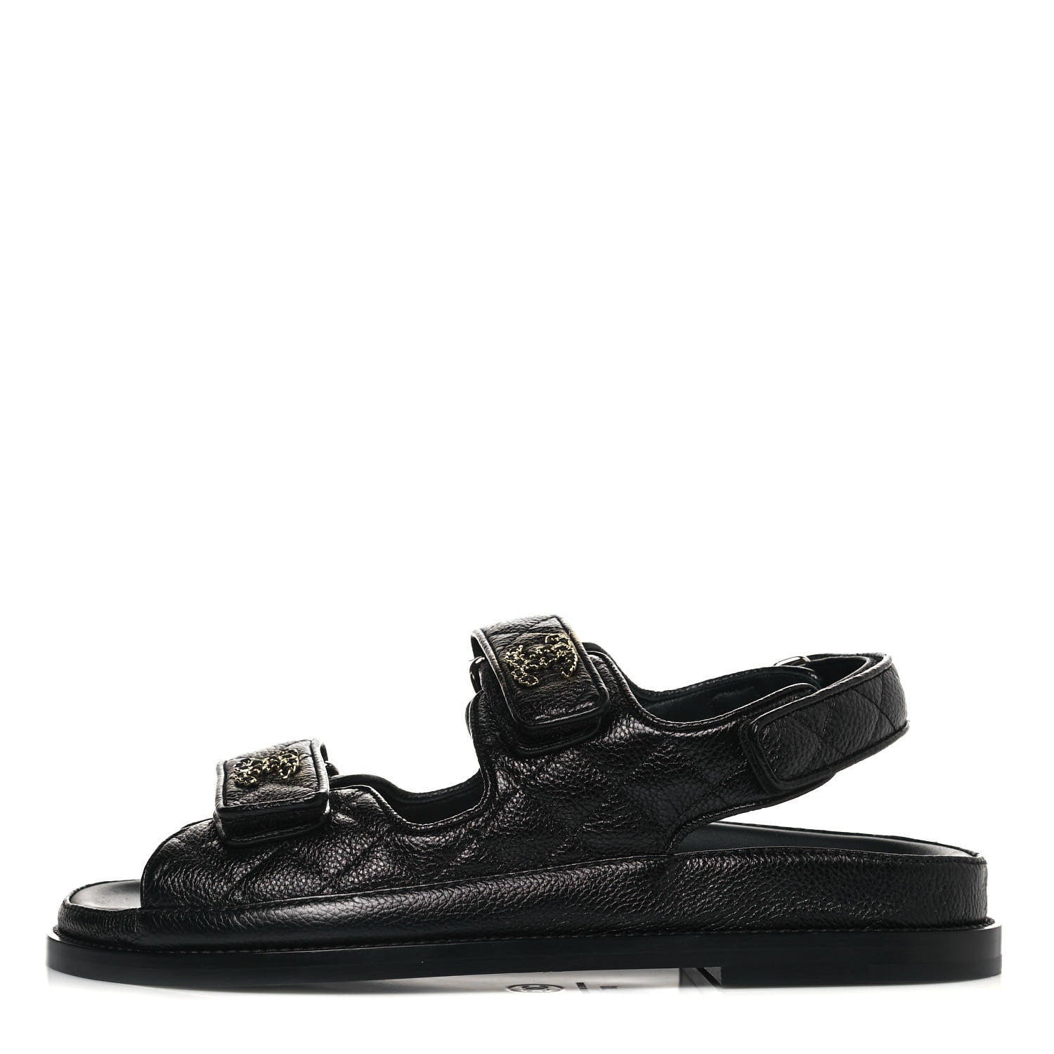 Chanel Grained Calfskin Velcro Dad Sandals 37 Black 1 of 10