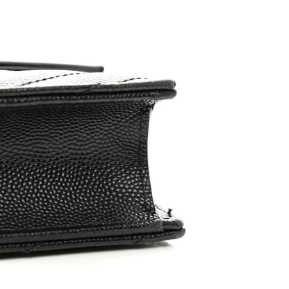 Saint Laurent Grain De Poudre Matelasse Chevron Monogram Envelope Chain Wallet Black 10 of 12
