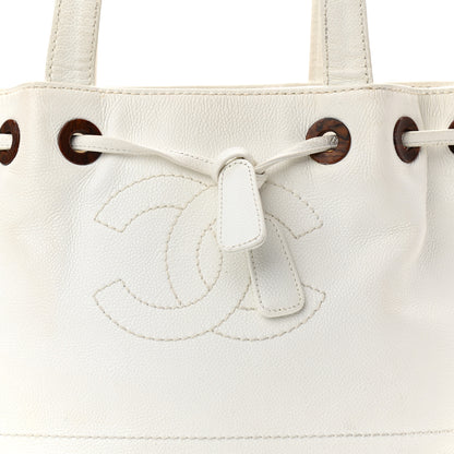 Chanel Caviar Wood Drawstring Bucket Bag White 8 of 15