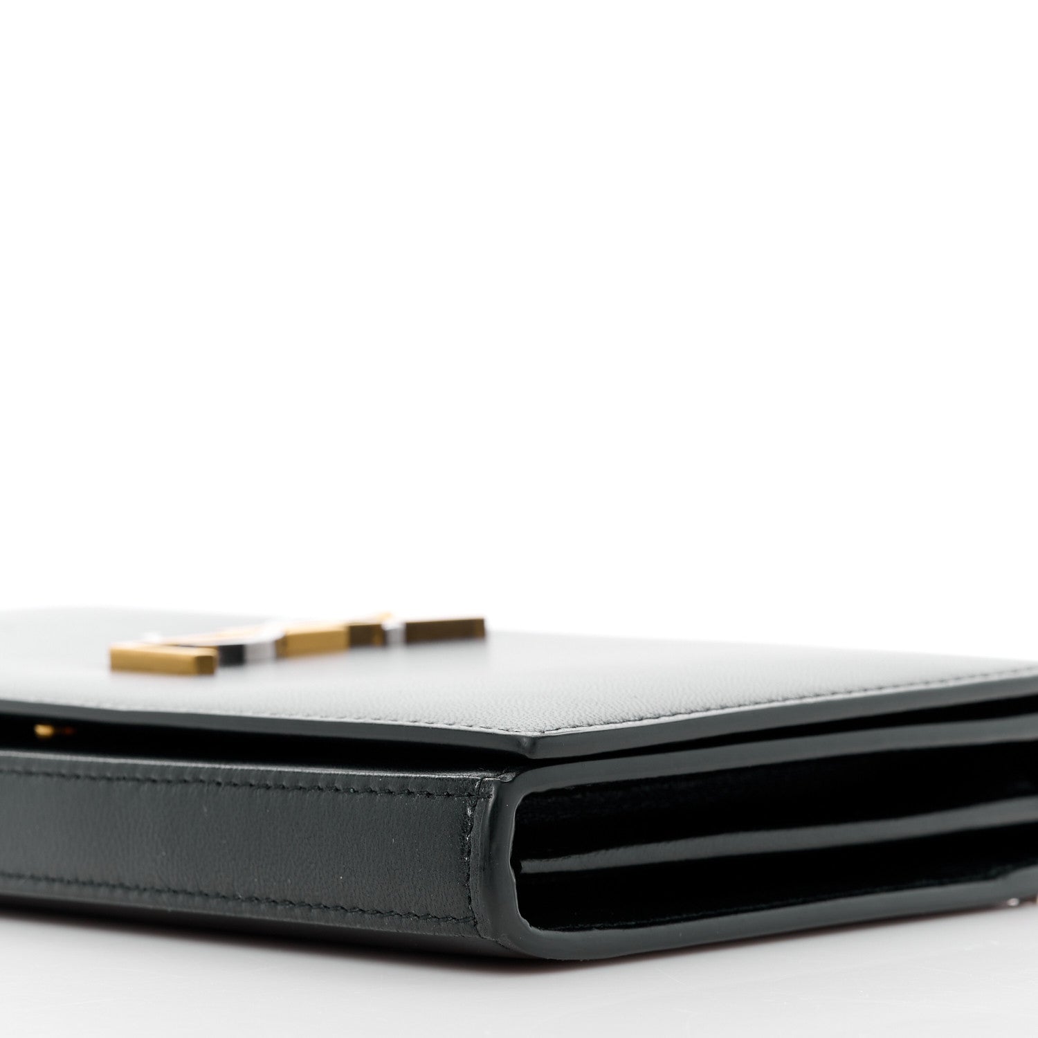 Saint Laurent Smooth Calfskin Tri-Metal Cassandre Wallet On Chain WOC Black 10 of 12