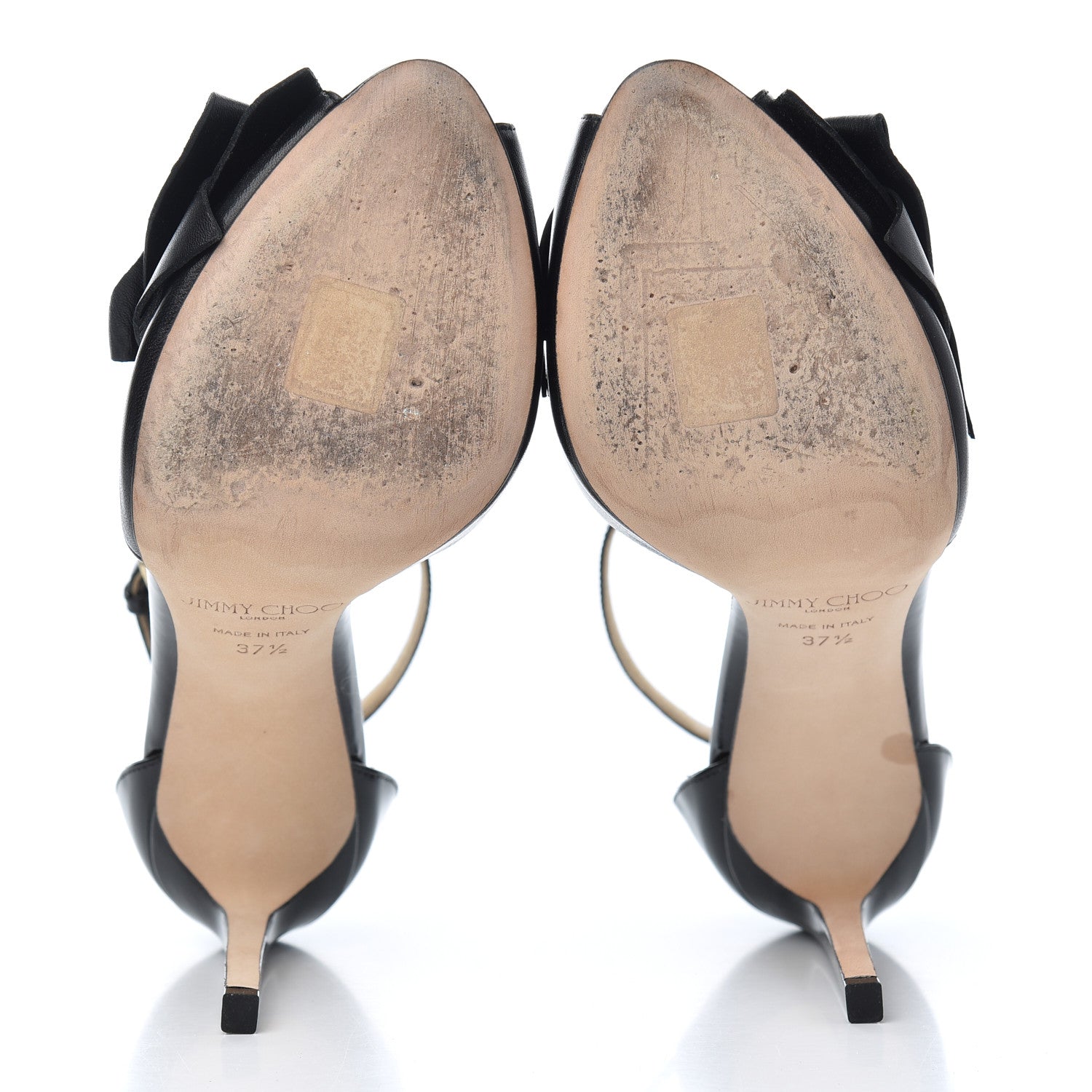 Jimmy Choo Shiny Calfskin Bow Sandals 37.5 Black 5 of 13