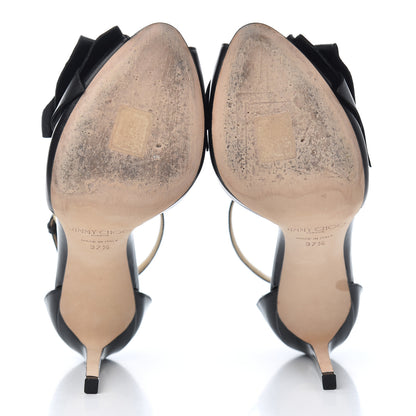 Jimmy Choo Shiny Calfskin Bow Sandals 37.5 Black 5 of 13