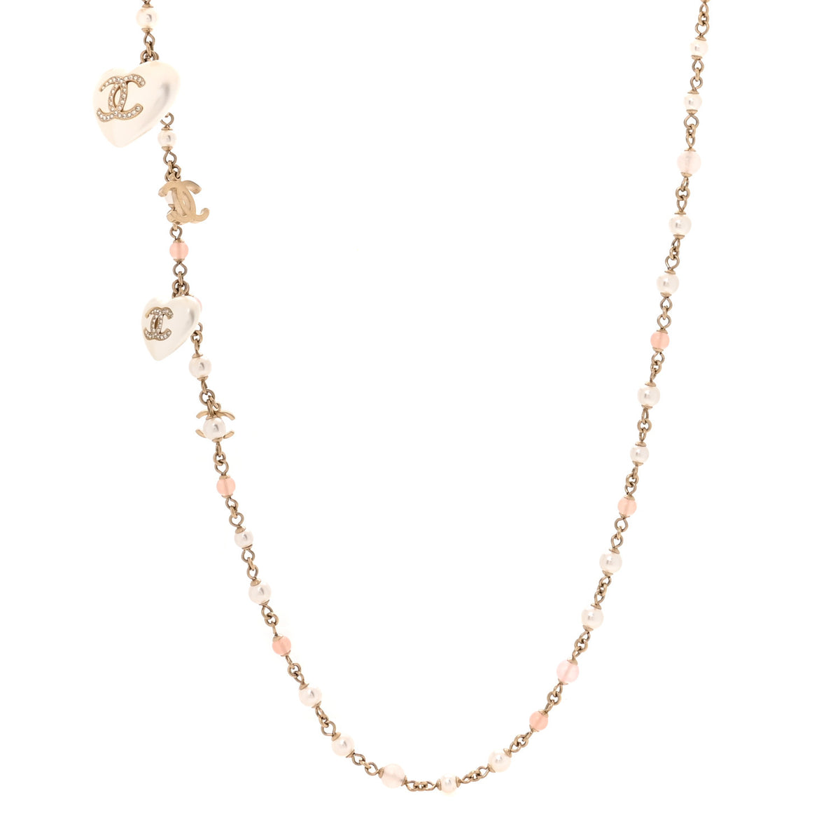 Pearl Crystal CC Heart Necklace Pearly White Gold