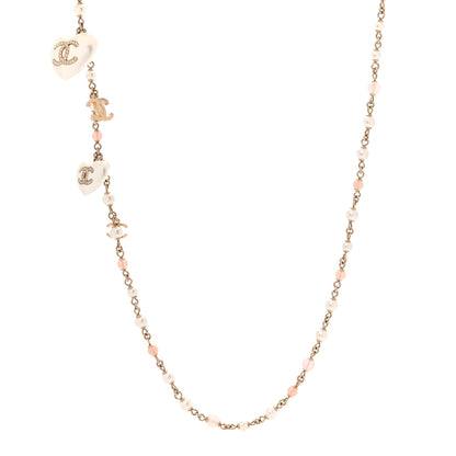 Chanel Pearl Crystal CC Heart Necklace Pearly White Gold 1 of 4