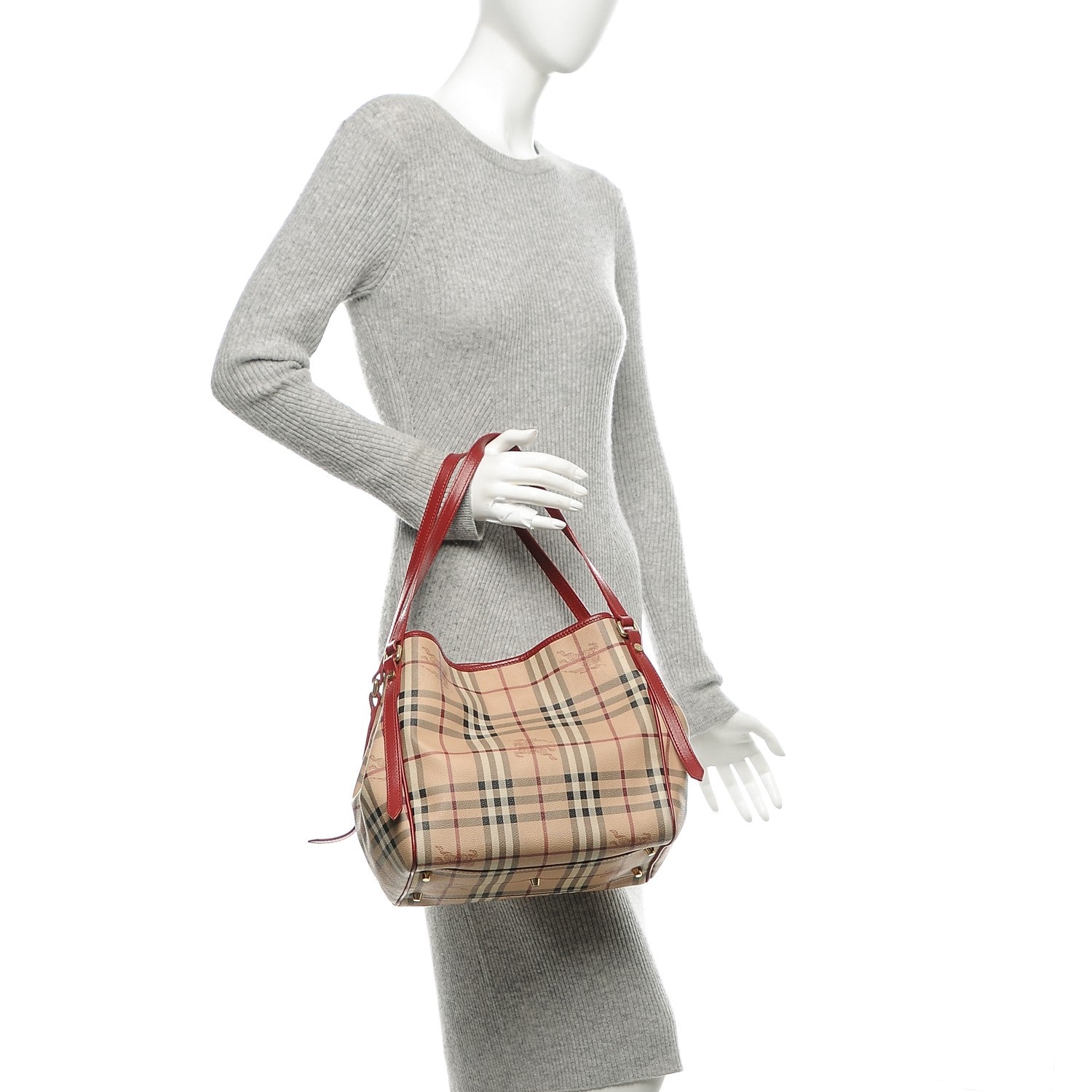 Burberry Haymarket Check Small Canterbury Tote Military Red 2 of 6