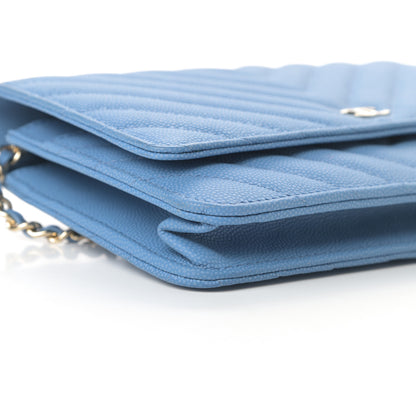 Chanel Caviar Chevron Quilted Wallet On Chain WOC Blue 10 of 14