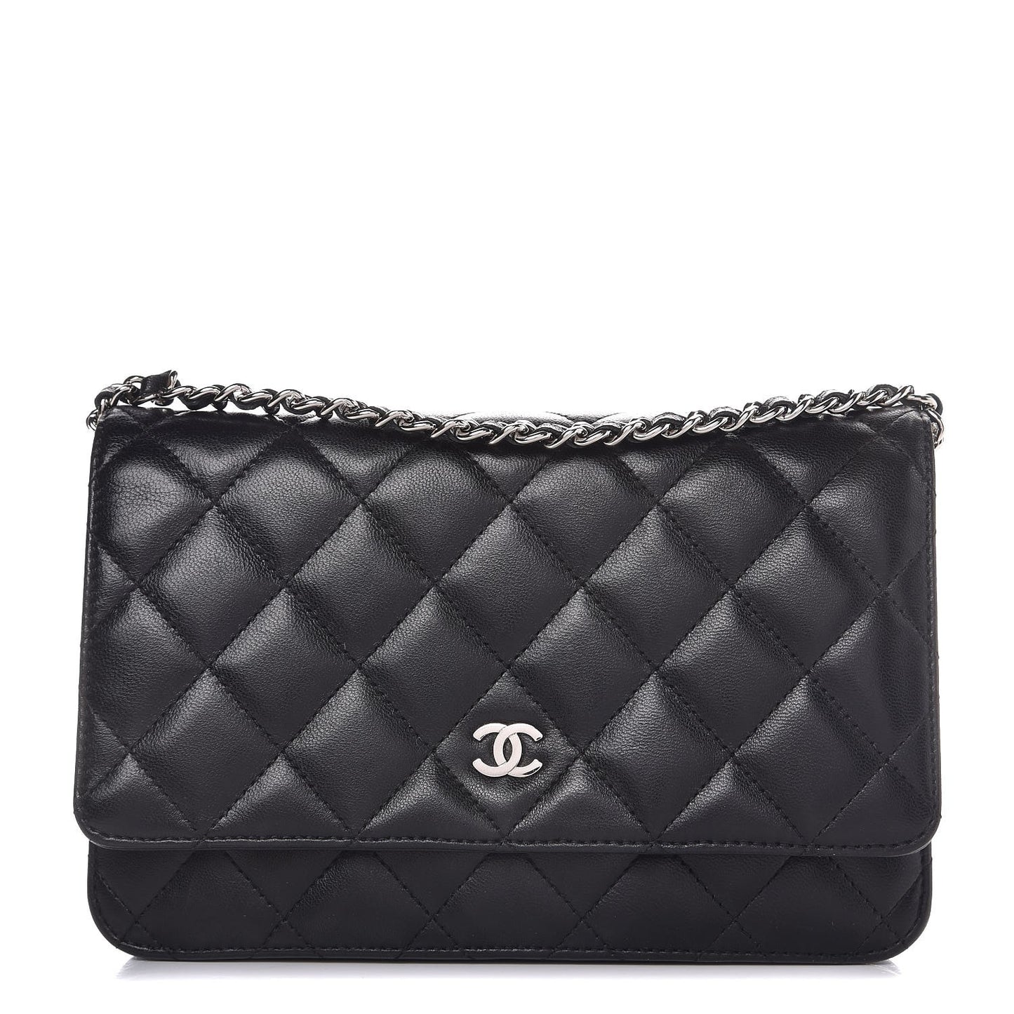 Lambskin Quilted Wallet On Chain WOC Black