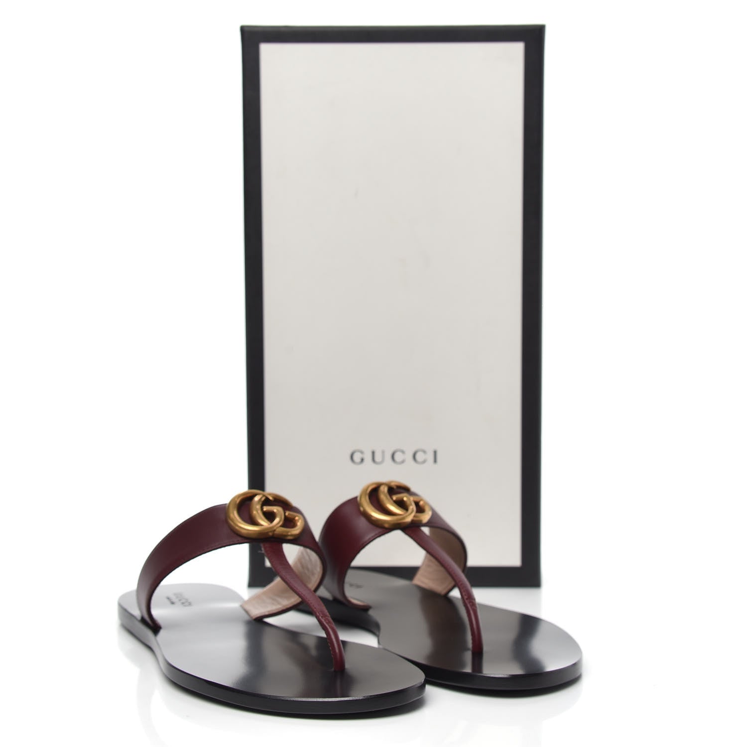 Gucci Calfskin GG Marmont Thong Sandals 37.5 Vintage Bordeaux 8 of 8