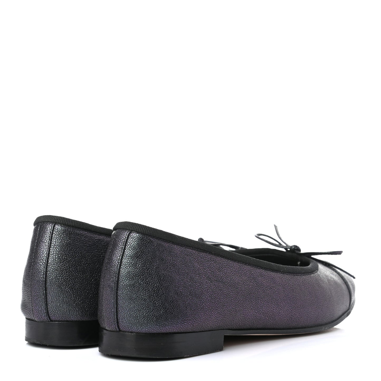 Iridescent Grained Calfskin Cap Toe Ballerina Flats 37.5 Black