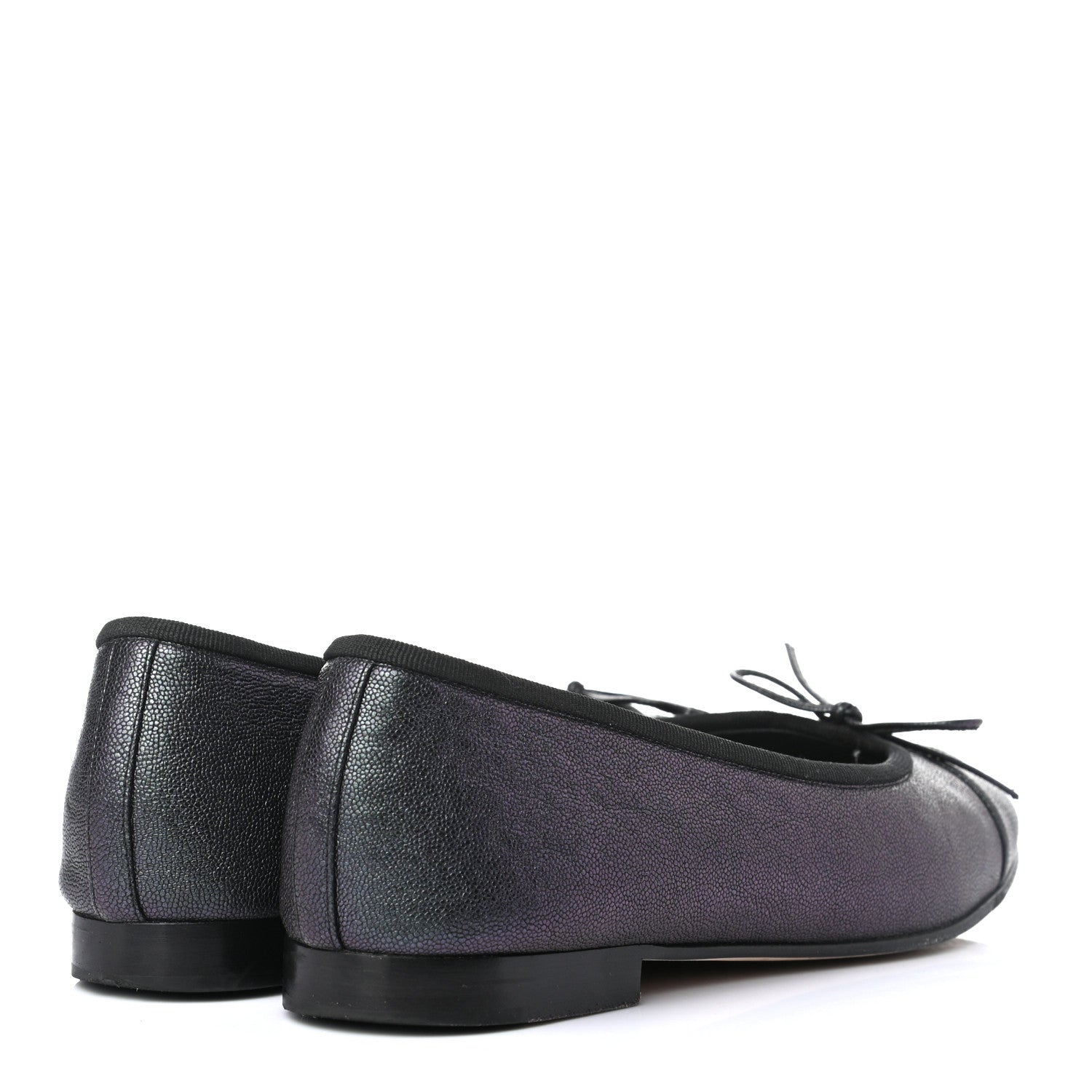 Chanel Iridescent Grained Calfskin Cap Toe Ballerina Flats 37.5 Black 4 of 8