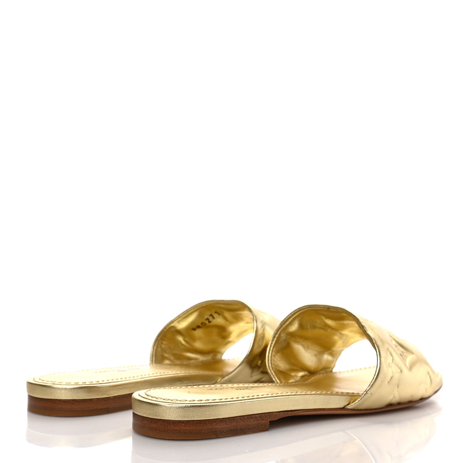 Louis Vuitton Metallic Lambskin Embossed Monogram Revival Flat Mules 35 Gold 4 of 9