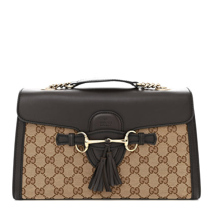 Gucci Monogram Margaux Calfskin Medium Emily Chain Shoulder Bag Beige Ebony Cocoa 1 of 18