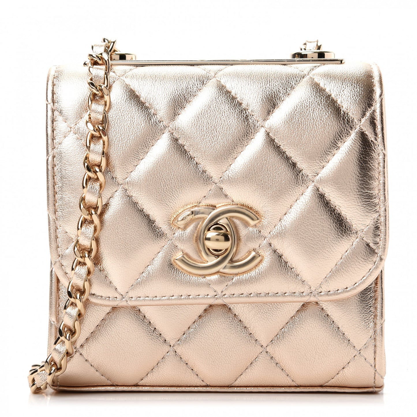 Metallic Lambskin Quilted Mini Trendy CC Clutch With Chain Gold