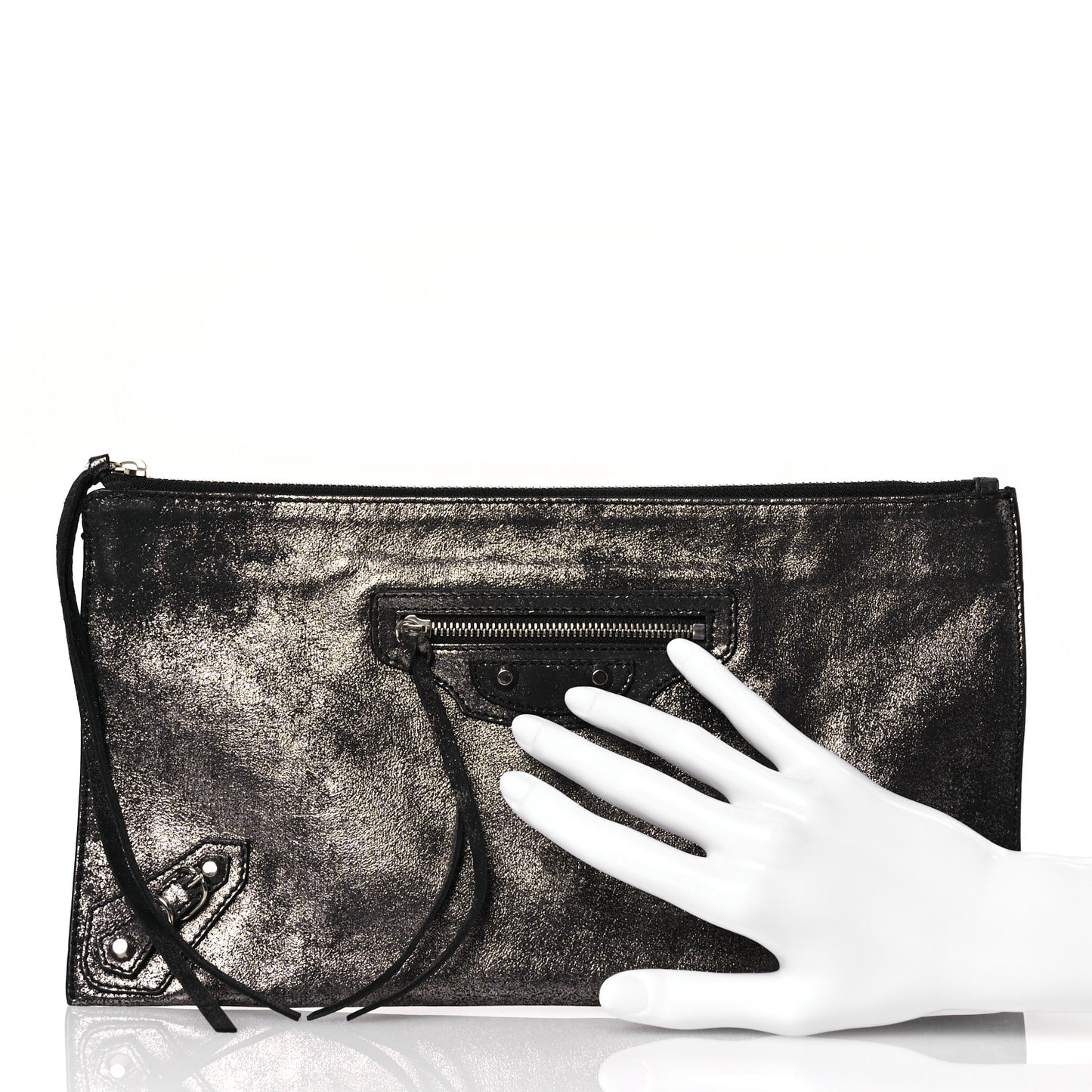 Metallic Calfskin Milky Way Papier Clutch Black