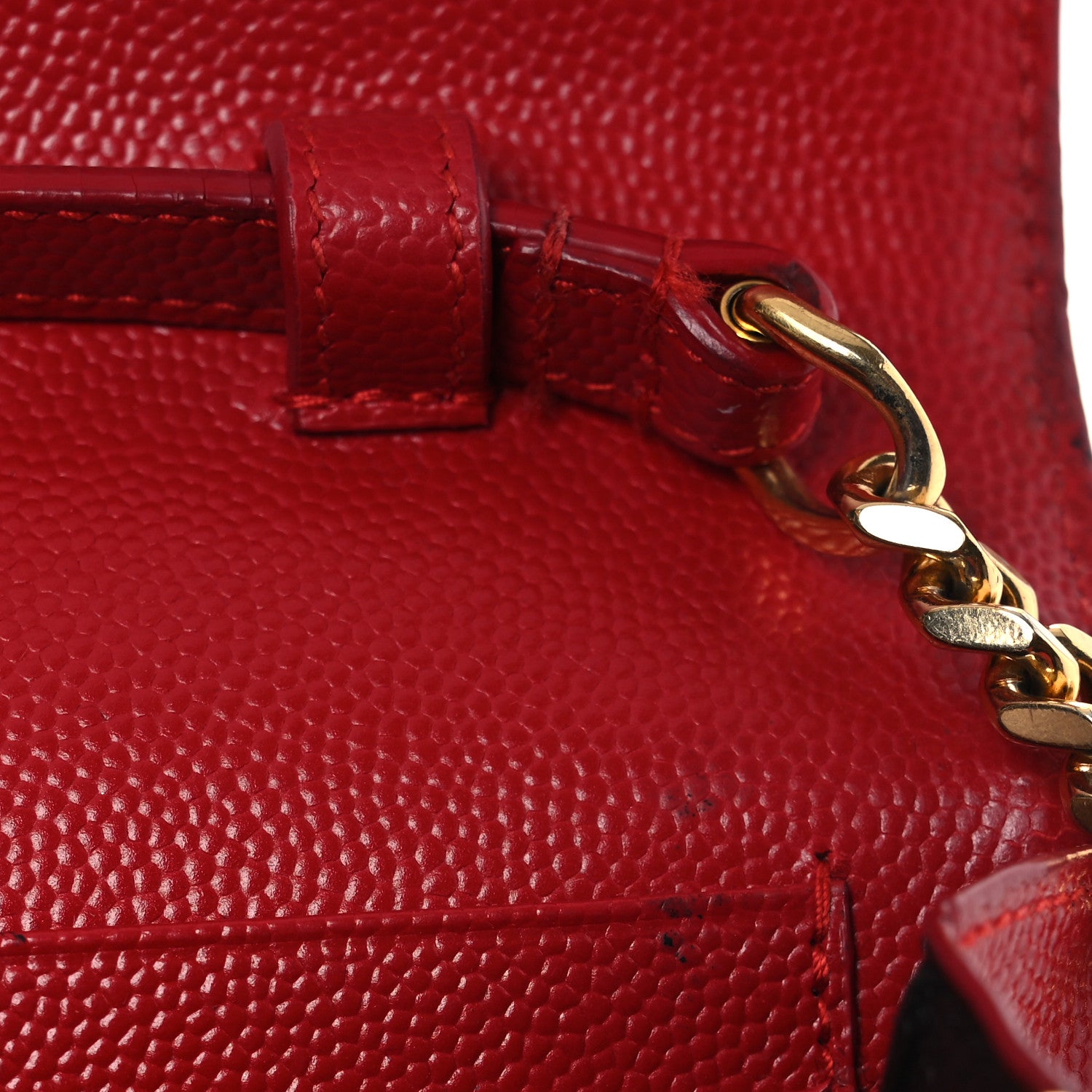 Saint Laurent Grain De Poudre Matelasse Chevron Monogram Chain Wallet Red 12 of 15
