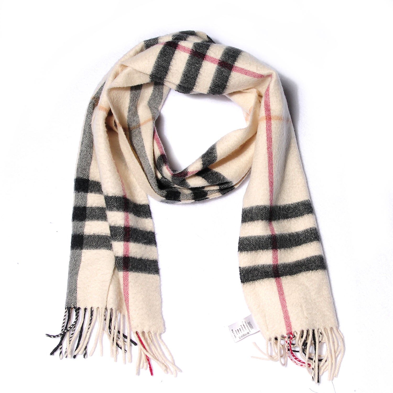 Burberry Cashmere Giant Check Fringe Scarf Ivory 1 of 6