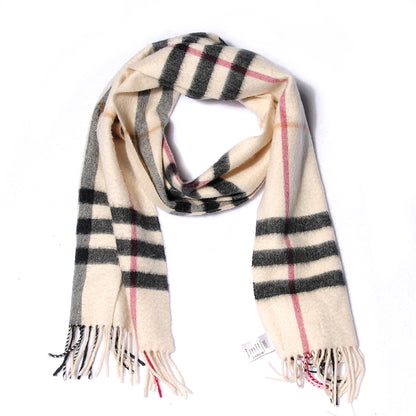 Burberry Cashmere Giant Check Fringe Scarf Ivory 1 of 6