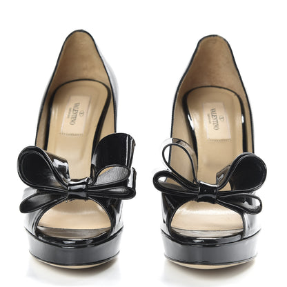 Valentino Garavani Patent Couture Bow Peep Toe 30/125mm Platform Pumps 37.5 Black 2 of 8