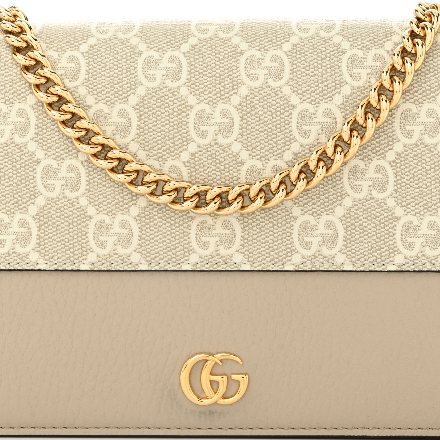 Gucci GG Supreme Monogram Textured Dollar Calfskin Mini GG Marmont Chain Wallet Mystic White Oatmeal 7 of 10