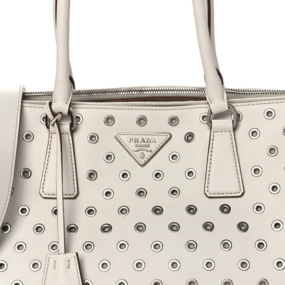 Prada City Calf Grommet Large Double Zip Tote Talco 9 of 15