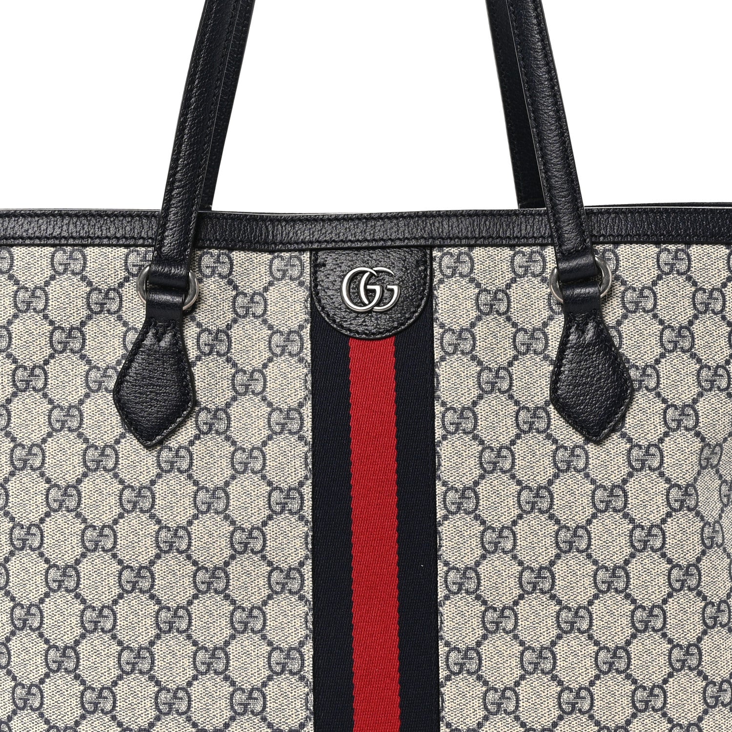 Gucci GG Supreme Monogram Textured Calfskin Web Medium Ophidia Shopping Tote Beige Blue 8 of 10