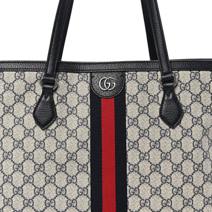 Gucci GG Supreme Monogram Textured Calfskin Web Medium Ophidia Shopping Tote Beige Blue 8 of 10