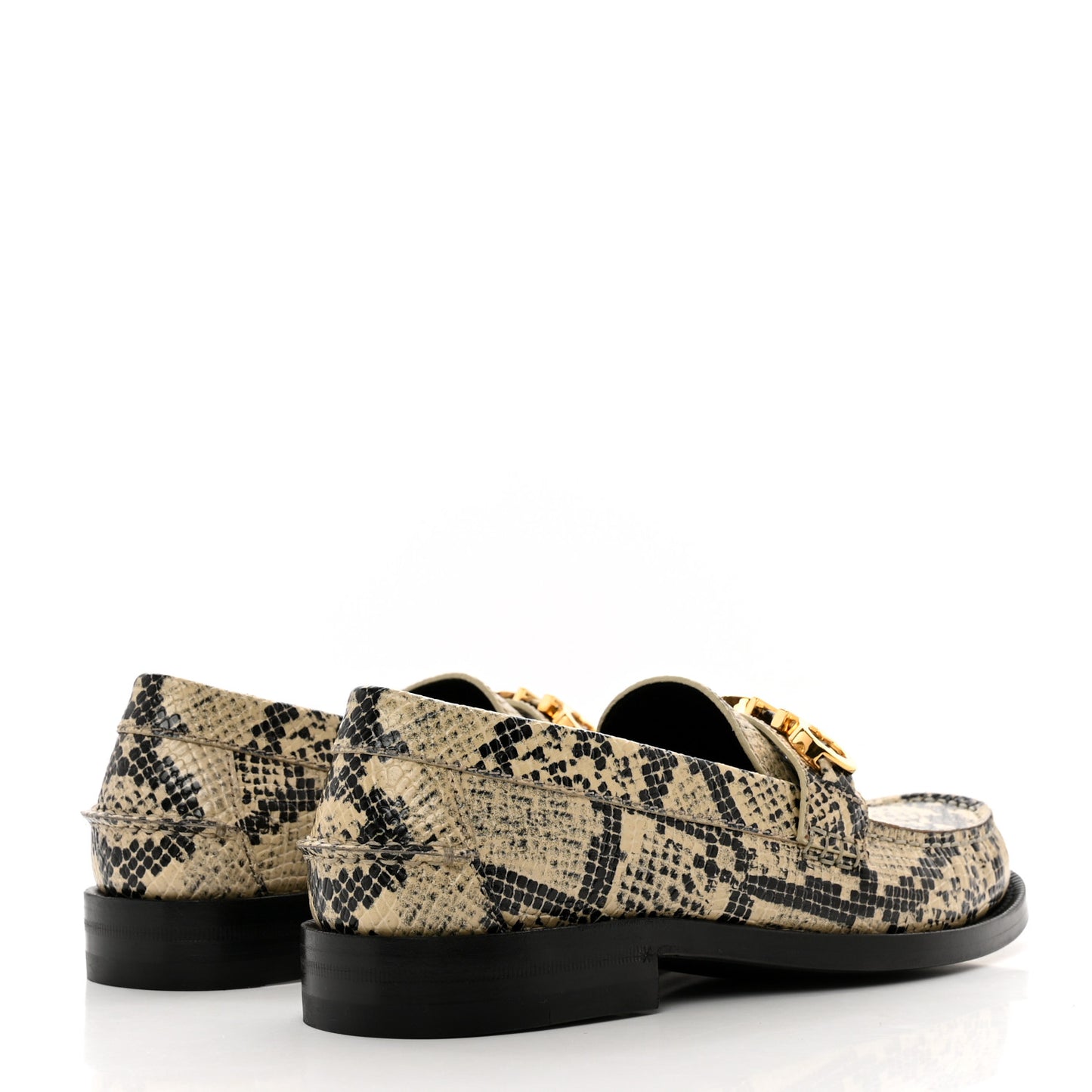 Calfskin Python Print Womens Script Logo Loafers 37 Beige Avana