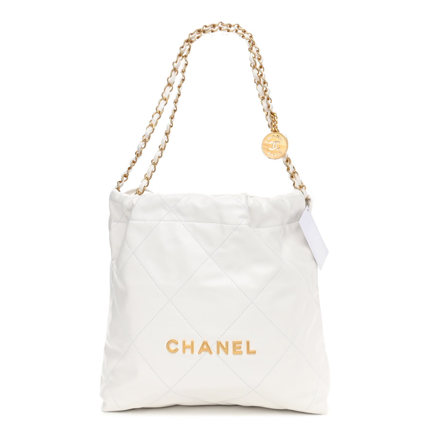 Shiny Calfskin Quilted Small Chanel 22 White