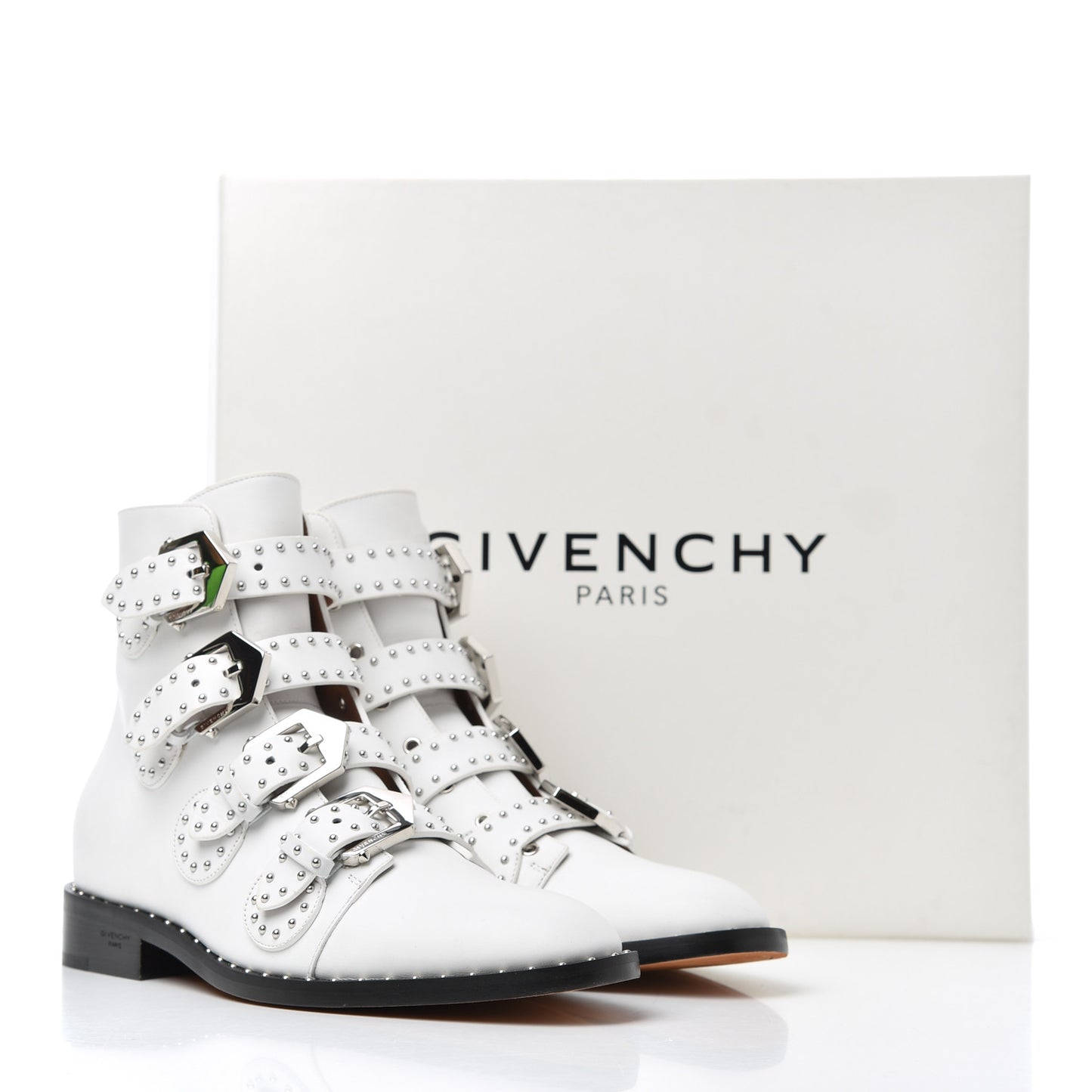 Calfskin Studded Prue Buckle Booties 38 White