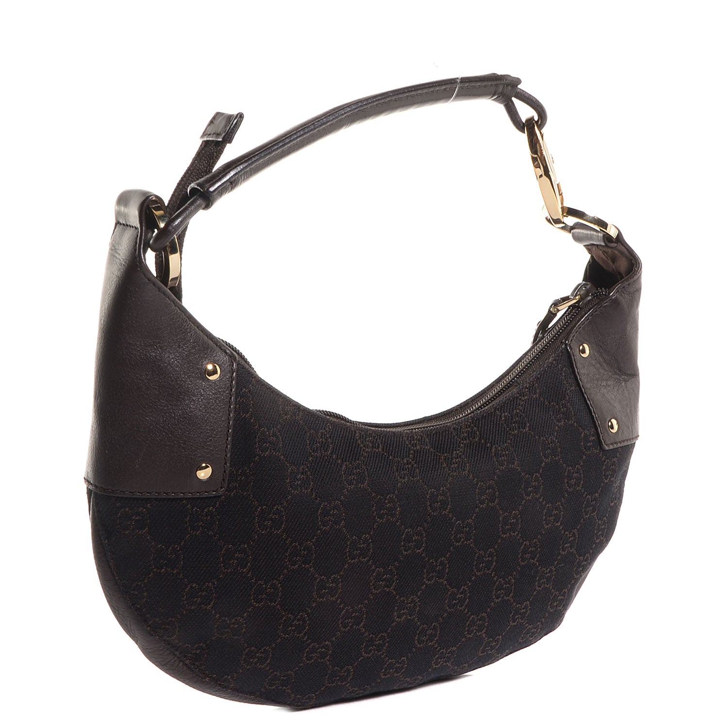 Gucci Denim Monogram Half Moon Hobo Dark Brown 3 of 7