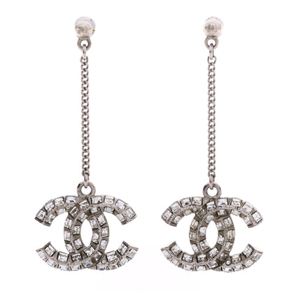 Chanel Crystal Baguette CC Dangle Earrings Silver 1 of 3