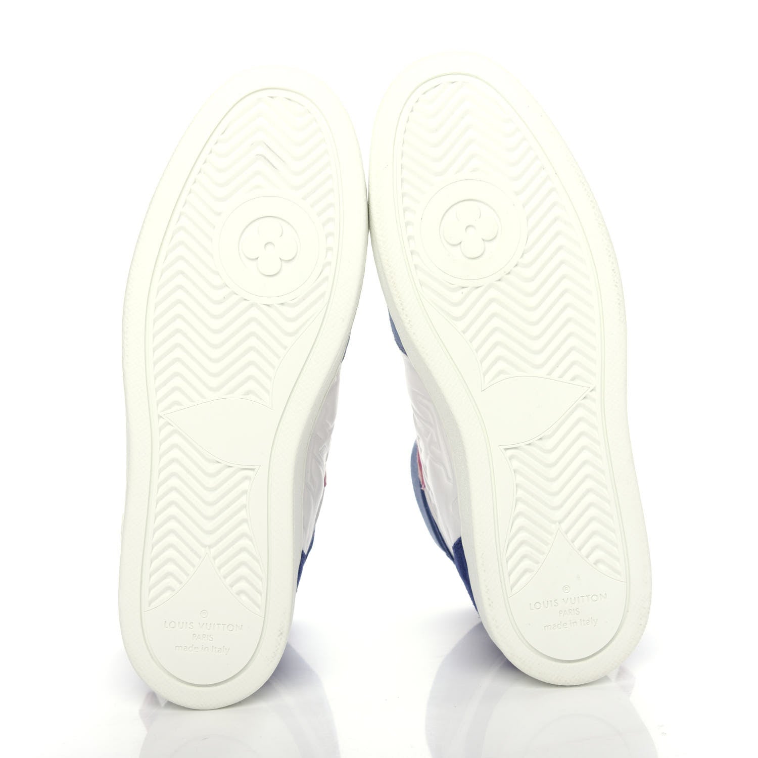 Louis Vuitton Sheepskin Embossed Suede Calfskin Womens Boombox High-Top Sneakers 37.5 White Denim Blue 6 of 10