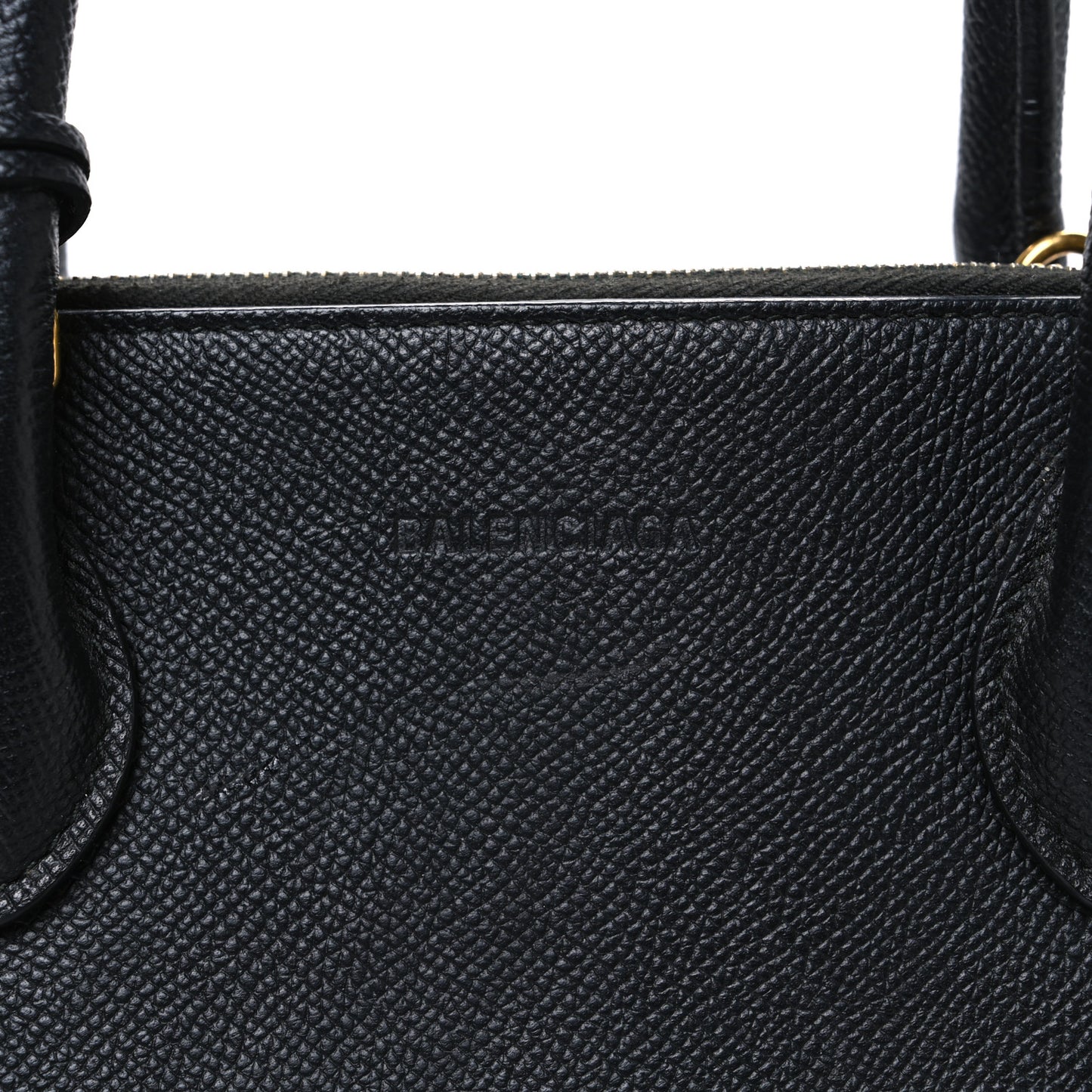 Signature Grained Calfskin Logo S Ville Top Handle Bag Black