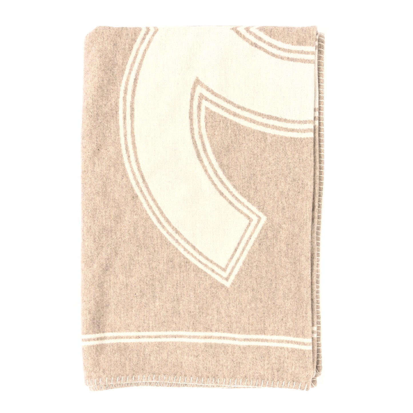 Wool Cashmere CC Throw Blanket Beige White