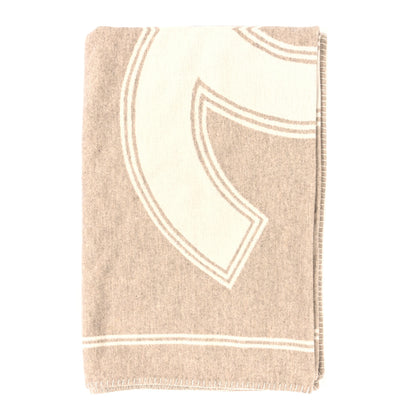 Chanel Wool Cashmere CC Throw Blanket Beige White 1 of 4