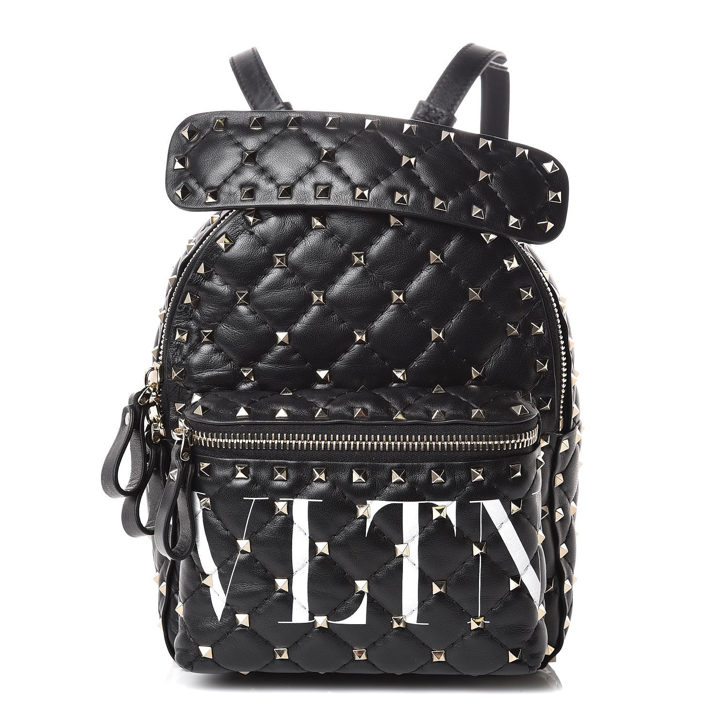 Valentino Garavani Lambskin VLTN Print Quilted Mini Rockstud Spike Backpack Black 1 of 8