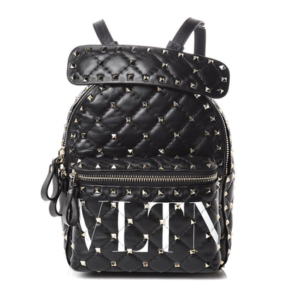 Valentino Garavani Lambskin VLTN Print Quilted Mini Rockstud Spike Backpack Black 1 of 8