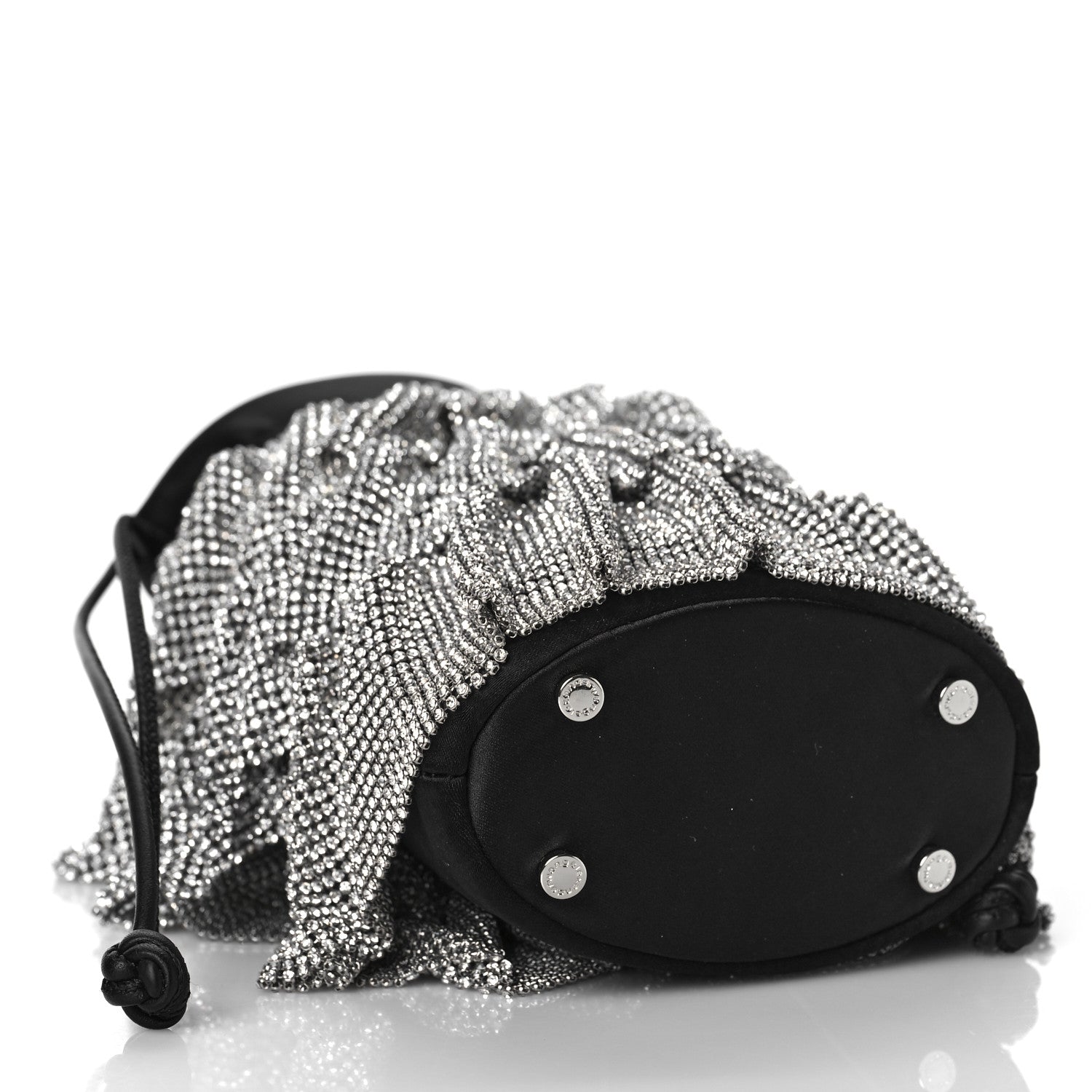 Alexander Wang Satin Mesh Crystal Rhinestone Drawstring Pouch White Black 4 of 9
