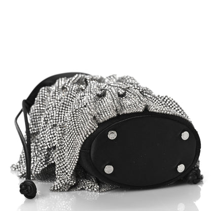 Alexander Wang Satin Mesh Crystal Rhinestone Drawstring Pouch White Black 4 of 9