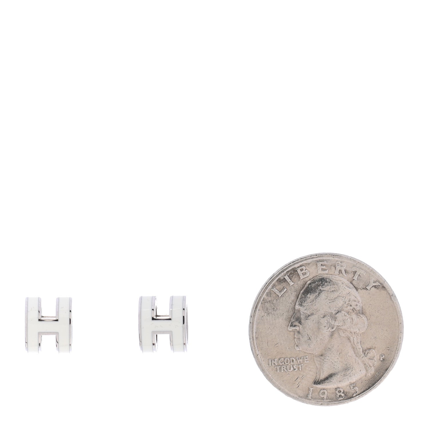 Hermes Palladium Lacquered Mini Pop H Earrings White 2 of 6