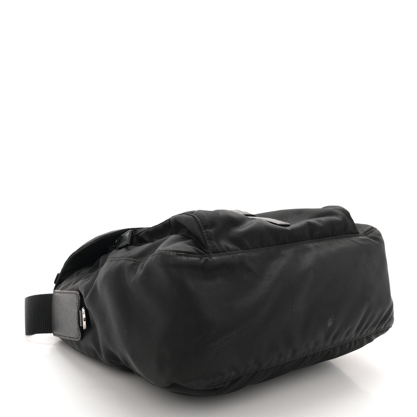 Re-Nylon Vela Saffiano Pocket Single Buckle Messenger Shoulder Bag Black