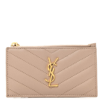 Saint Laurent Monogram Grain de Poudre 5 Fragments Zip Pouch Card Holder Dark Latte 1 of 7