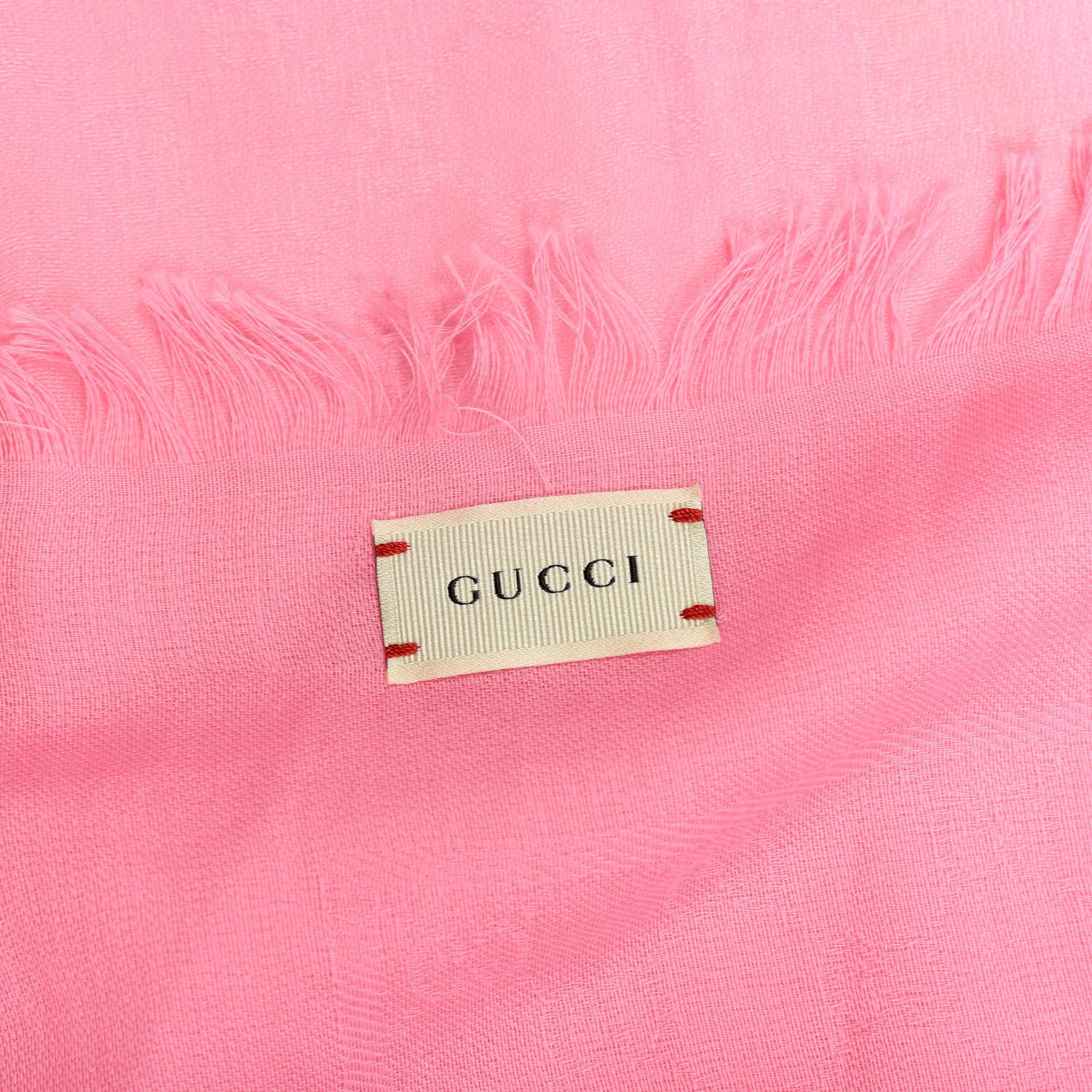 Gucci Wool Silk GG Monogram Fringe Scarf Pink 4 of 4
