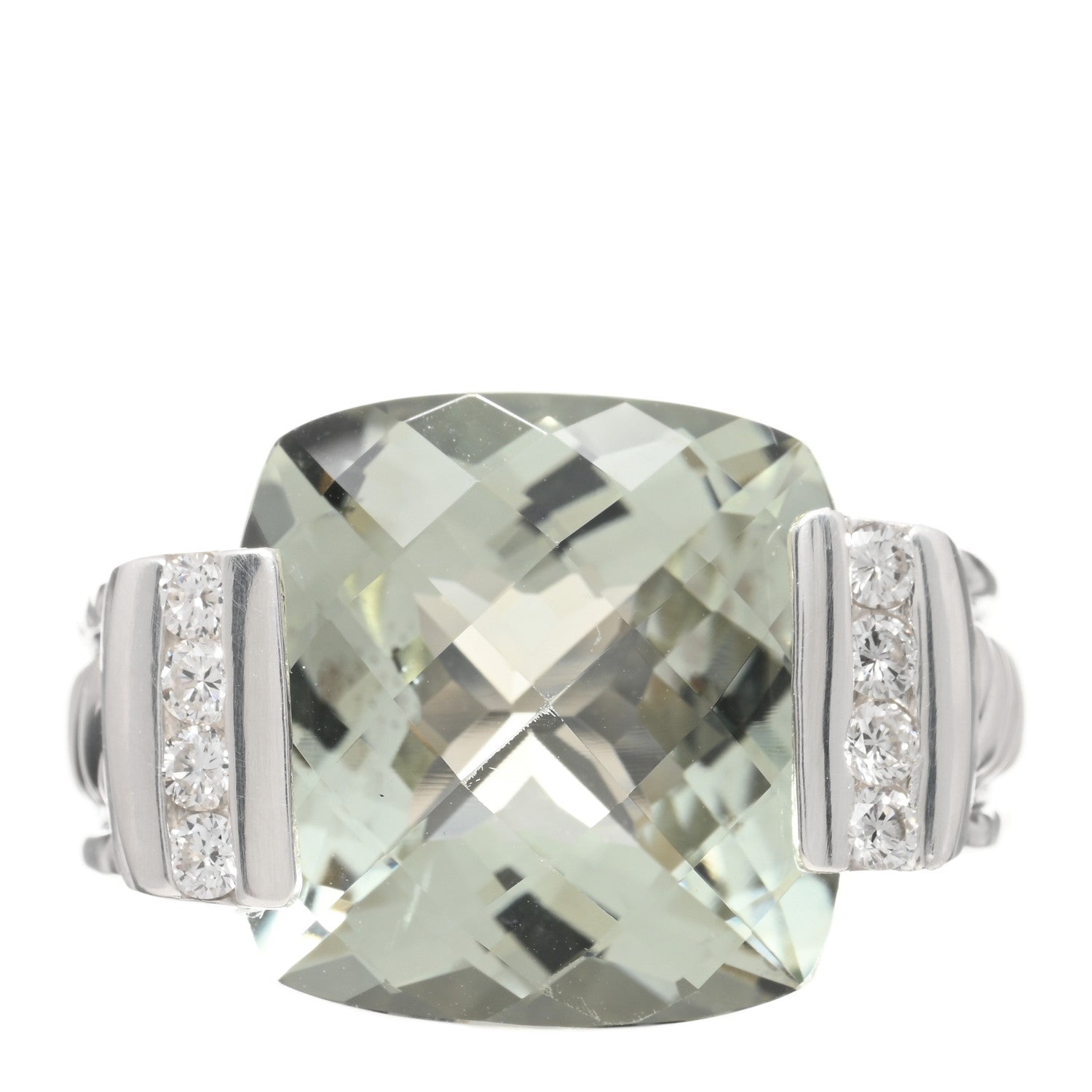 David Yurman Sterling Silver Diamond Prasiolite 15mm Deco Ring 53 6.5 1 of 4