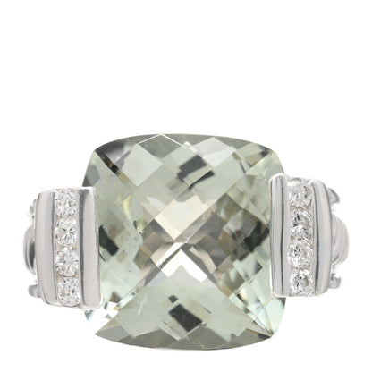 David Yurman Sterling Silver Diamond Prasiolite 15mm Deco Ring 53 6.5 1 of 4
