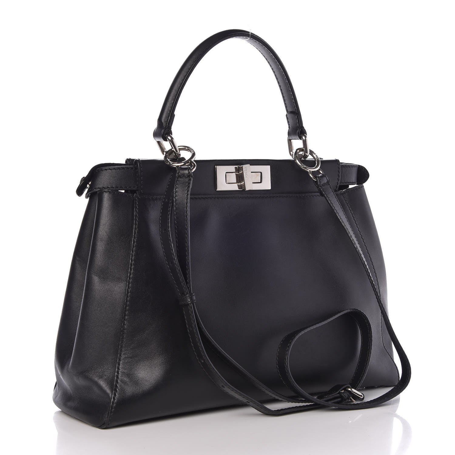 Fendi Vitello Seta Python Crocodile Monster Eyes Medium Peekaboo Iconic Satchel Black Girasole 3 of 11